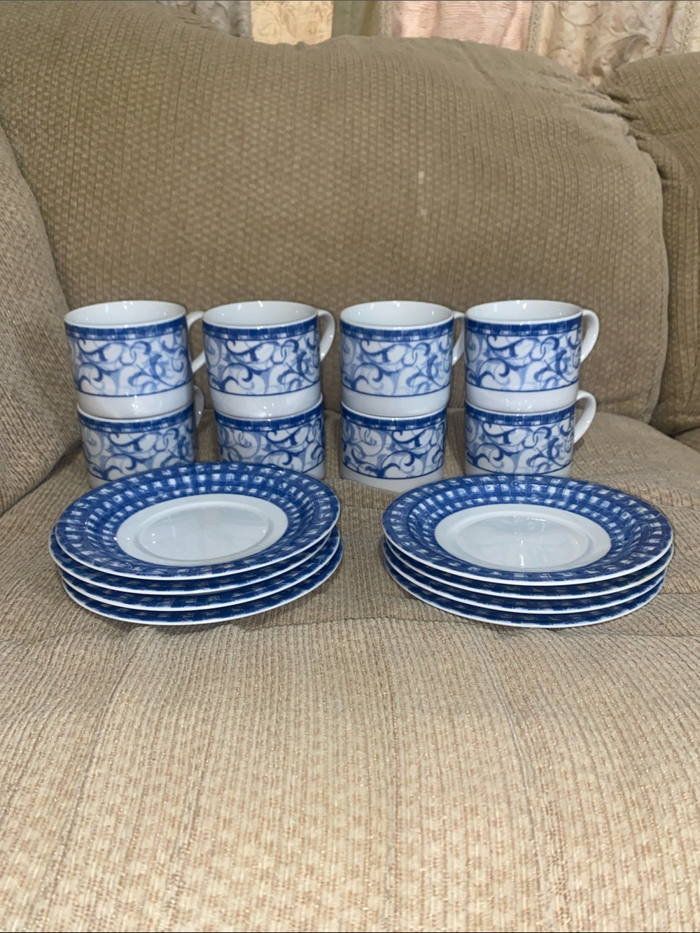 💙NWOT Never Used Vintage Oneida Blue Heather Porcelain Teacups & Saucers’ Set